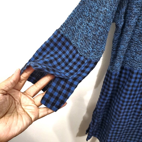 Cutloose Blue Plaid Mix Media Long Sleeve Knit Tunic Top Size S - Picture 12 of 12